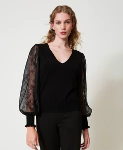 Pull Double Usage Avec Manches En Dentelle