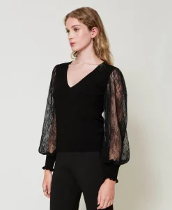 Pull Double Usage Avec Manches En Dentelle