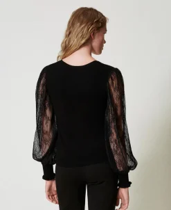 Pull Double Usage Avec Manches En Dentelle