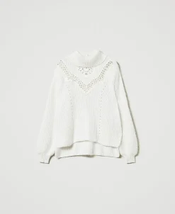 Pull En Angora Mélangé Avec Broderies