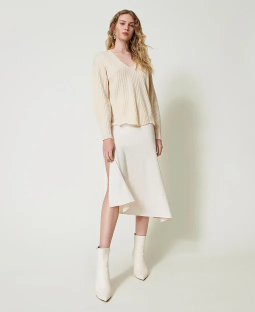 Pull En Laine Et Cachemire Avec Finition Côtelée