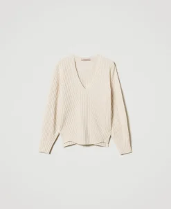 Pull En Laine Et Cachemire Avec Finition Côtelée