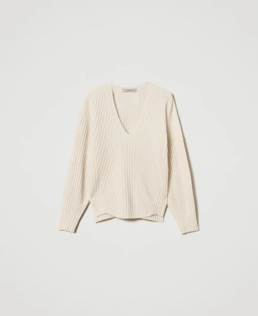 Pull En Laine Et Cachemire Avec Finition Côtelée