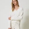 Pull En Laine Mélangée Avec Broderie