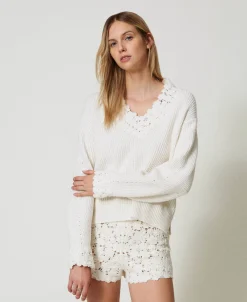 Pull En Laine Mélangée Avec Broderie