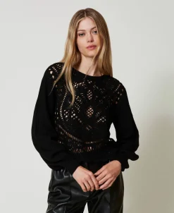 Pull En Laine Mélangée Avec Crochet