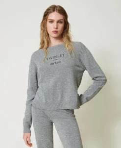 Pull En Laine Mélangée Avec Logo Brodé