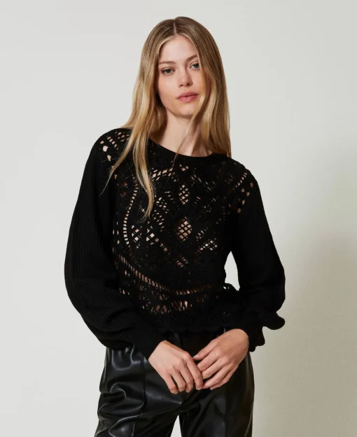 Pull En Laine Mélangée Avec Crochet