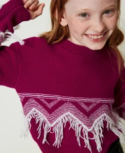 Pull En Laine Mélangée Avec Franges