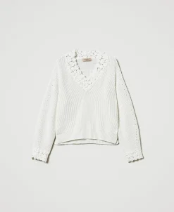 Pull En Laine Mélangée Avec Broderie
