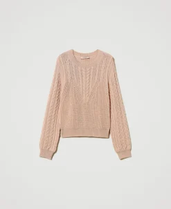 Pull En Laine Mélangée Avec Torsades