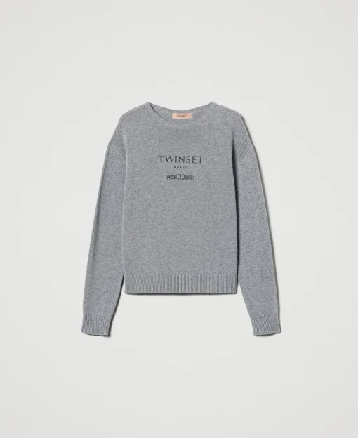 Pull En Laine Mélangée Avec Logo Brodé