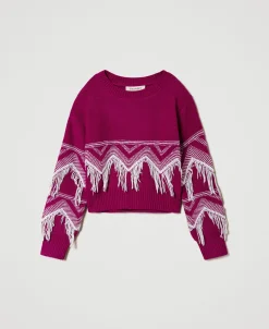 Pull En Laine Mélangée Avec Franges