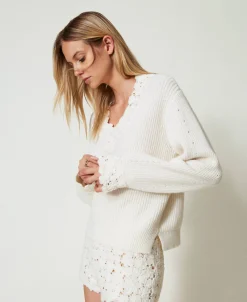Pull En Laine Mélangée Avec Broderie