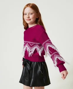 Pull En Laine Mélangée Avec Franges