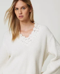 Pull En Laine Mélangée Avec Broderie