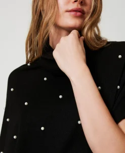 Pull En Laine Mélangée Avec Broderie De Perles
