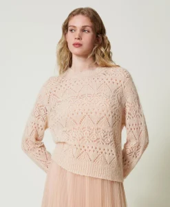 Pull En Mohair Mélangé Avec Différents Points