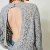 Pull En Mohair Mélangé Avec Torsades Et Ajour