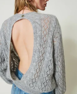 Pull En Mohair Mélangé Avec Torsades Et Ajour