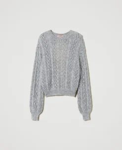 Pull En Mohair Mélangé Avec Torsades Et Ajour