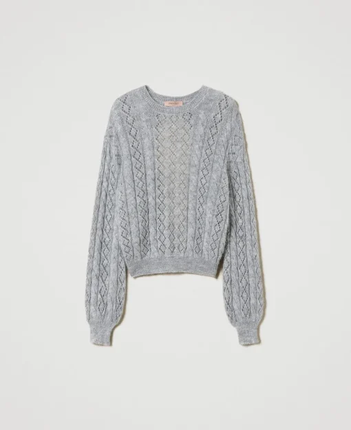 Pull En Mohair Mélangé Avec Torsades Et Ajour