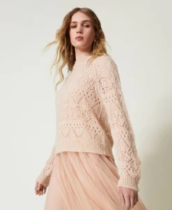 Pull En Mohair Mélangé Avec Différents Points