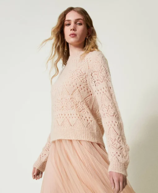 Pull En Mohair Mélangé Avec Différents Points