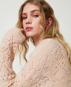Pull En Mohair Mélangé Avec Différents Points