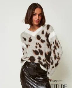 Pull Jacquard Animalier En Laine Mélangée