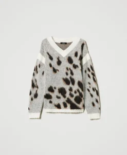 Pull Jacquard Animalier En Laine Mélangée