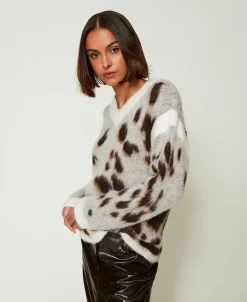 Pull Jacquard Animalier En Laine Mélangée