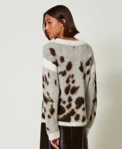Pull Jacquard Animalier En Laine Mélangée
