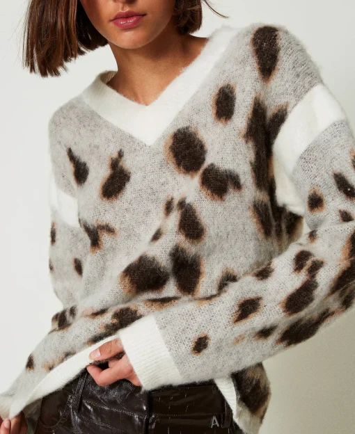 Pull Jacquard Animalier En Laine Mélangée