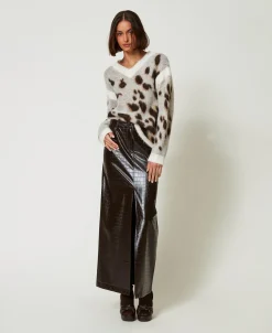 Pull Jacquard Animalier En Laine Mélangée