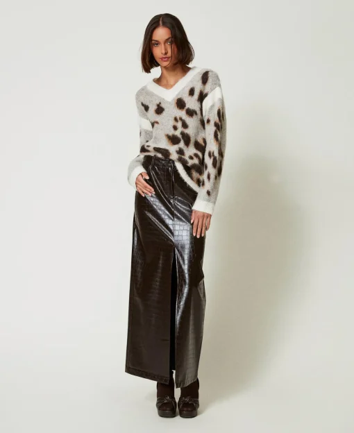 Pull Jacquard Animalier En Laine Mélangée