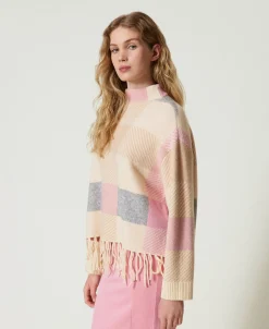 Pull Jacquard Avec Franges