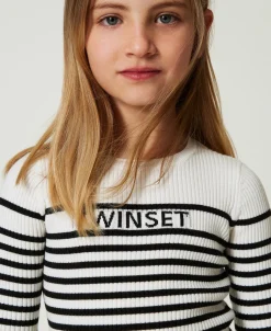 Pull Rayé Ras-du Cou Avec Logo Jacquard