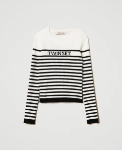 Pull Rayé Ras-du Cou Avec Logo Jacquard