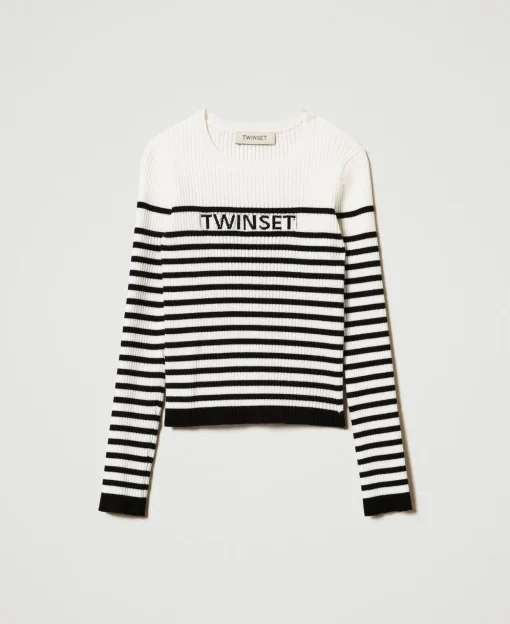 Pull Rayé Ras-du Cou Avec Logo Jacquard