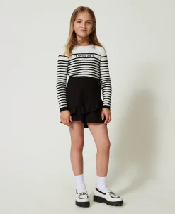 Pull Rayé Ras-du Cou Avec Logo Jacquard