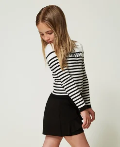 Pull Rayé Ras-du Cou Avec Logo Jacquard