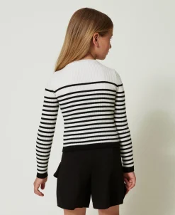 Pull Rayé Ras-du Cou Avec Logo Jacquard