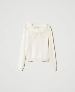 Pull Regular En Laine Mélangée Avec Plumes