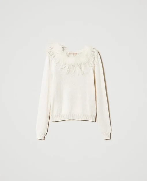 Pull Regular En Laine Mélangée Avec Plumes