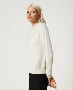 Pull Regular En Laine Mélangée Avec Plumes