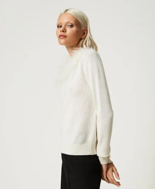 Pull Regular En Laine Mélangée Avec Plumes