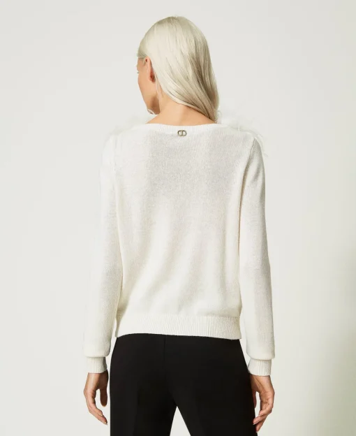 Pull Regular En Laine Mélangée Avec Plumes