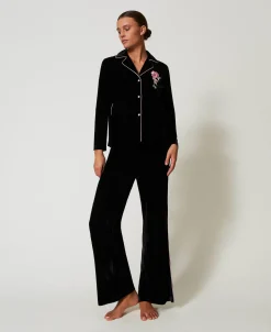 Pyjama Masculin En Velours Avec Broderie