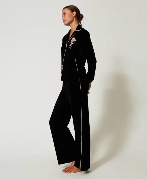 Pyjama Masculin En Velours Avec Broderie